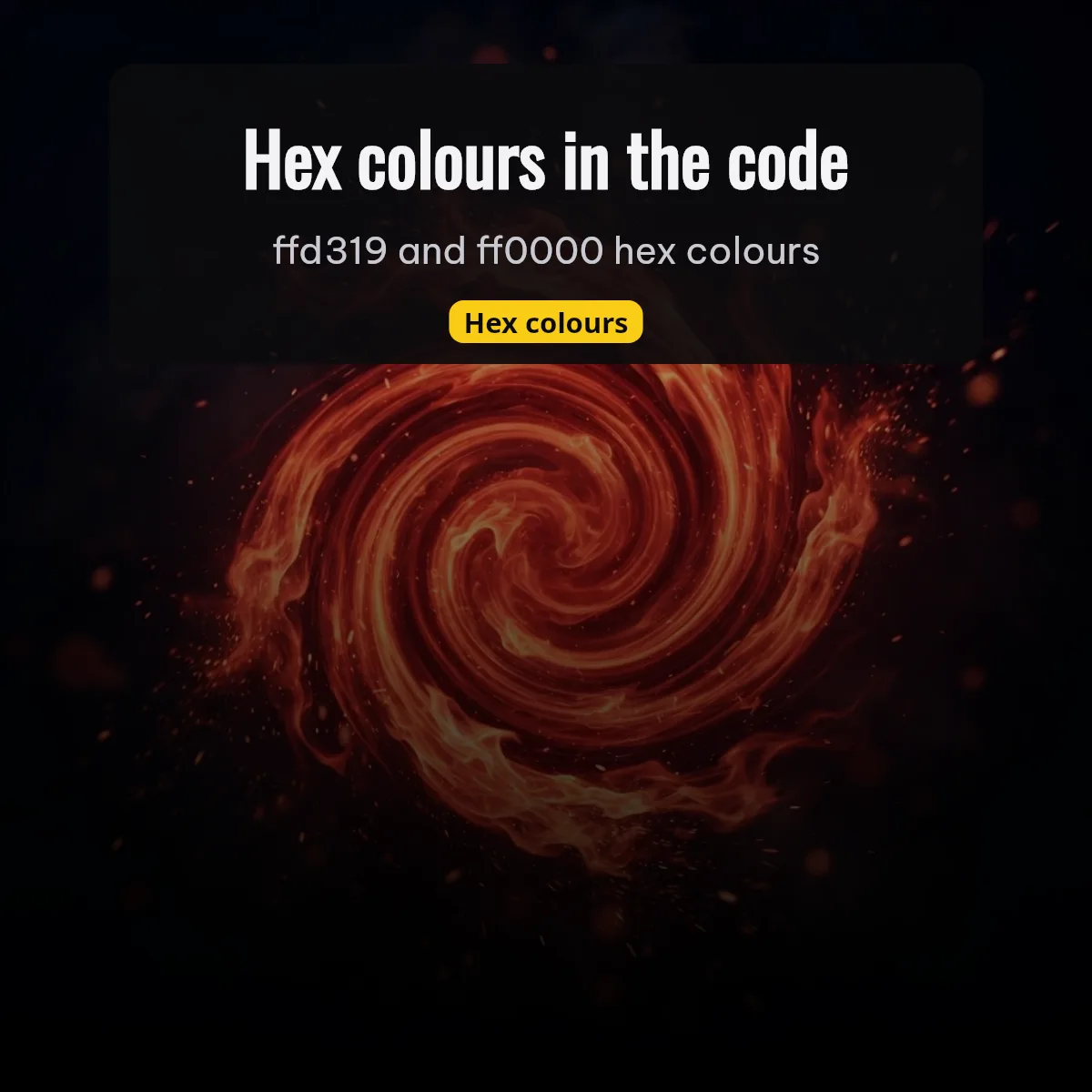 Hex colours ffd319 and ff0000 in a Free Fire color code with a red flame swirl