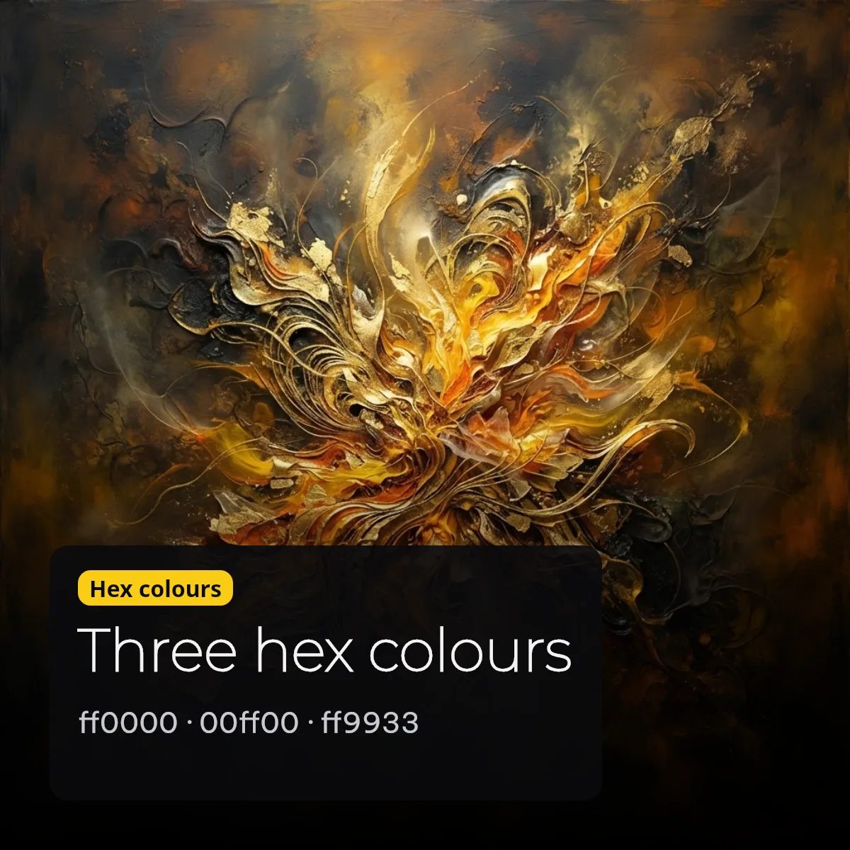 Three hex colours ff0000 00ff00 ff9933 in a Free Fire color code on a golden abstract